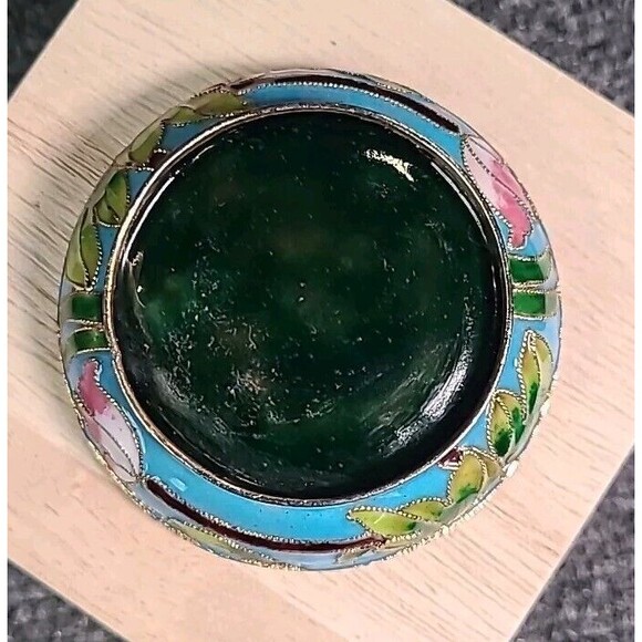 Vintage Cloisonne Small Round Enameled Trinket Box Blue Floral 2.75 In. - Picture 5 of 6